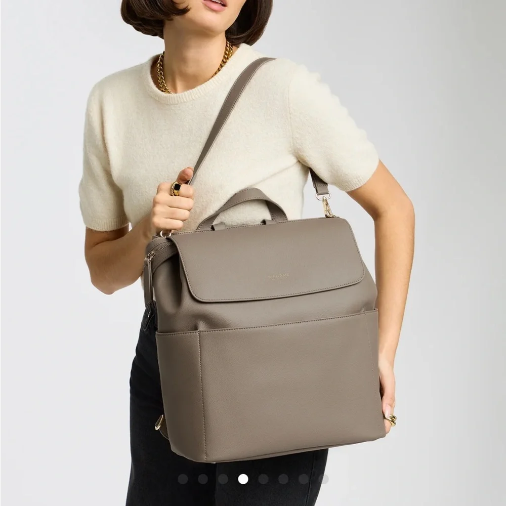 Mina Baie Kinney Diaper Bag Backpack Weekender in Sand Vegan Leather